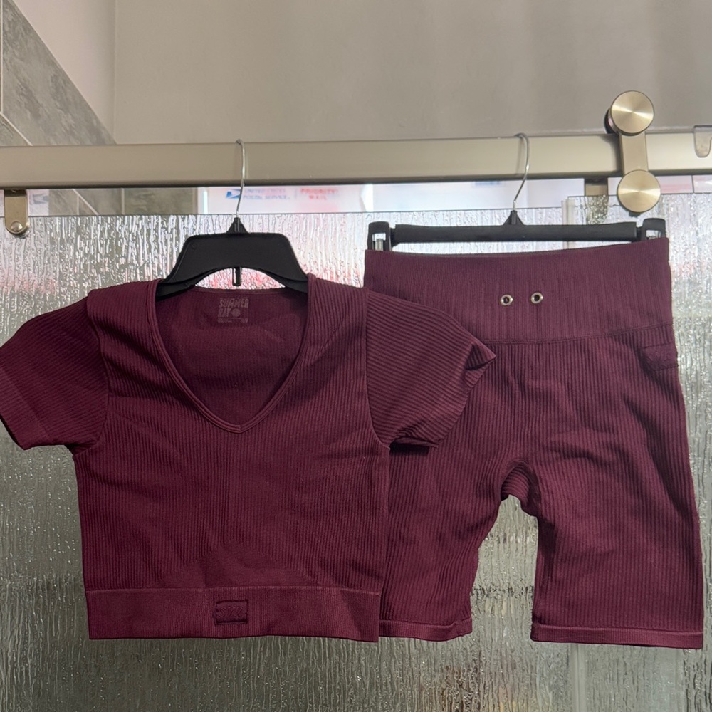 Burgundy Ribbed Two-Piece Set